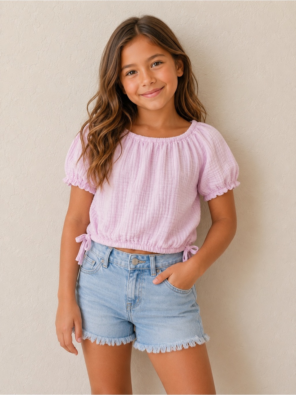 Old Navy Girls Light Pink Gauze Peasant Top Size Large 10-12